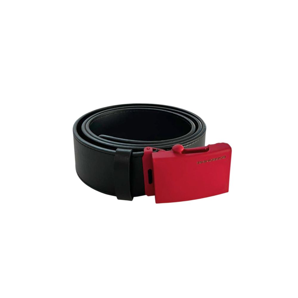 Borbonese Black Leather Red Buckle Belt for Men
