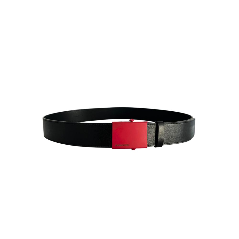Borbonese Black Leather Red Buckle Belt for Men