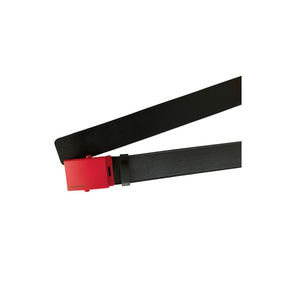 Borbonese Black Leather Red Buckle Belt for Men
