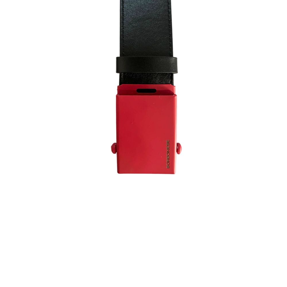 Borbonese Black Leather Red Buckle Belt for Men