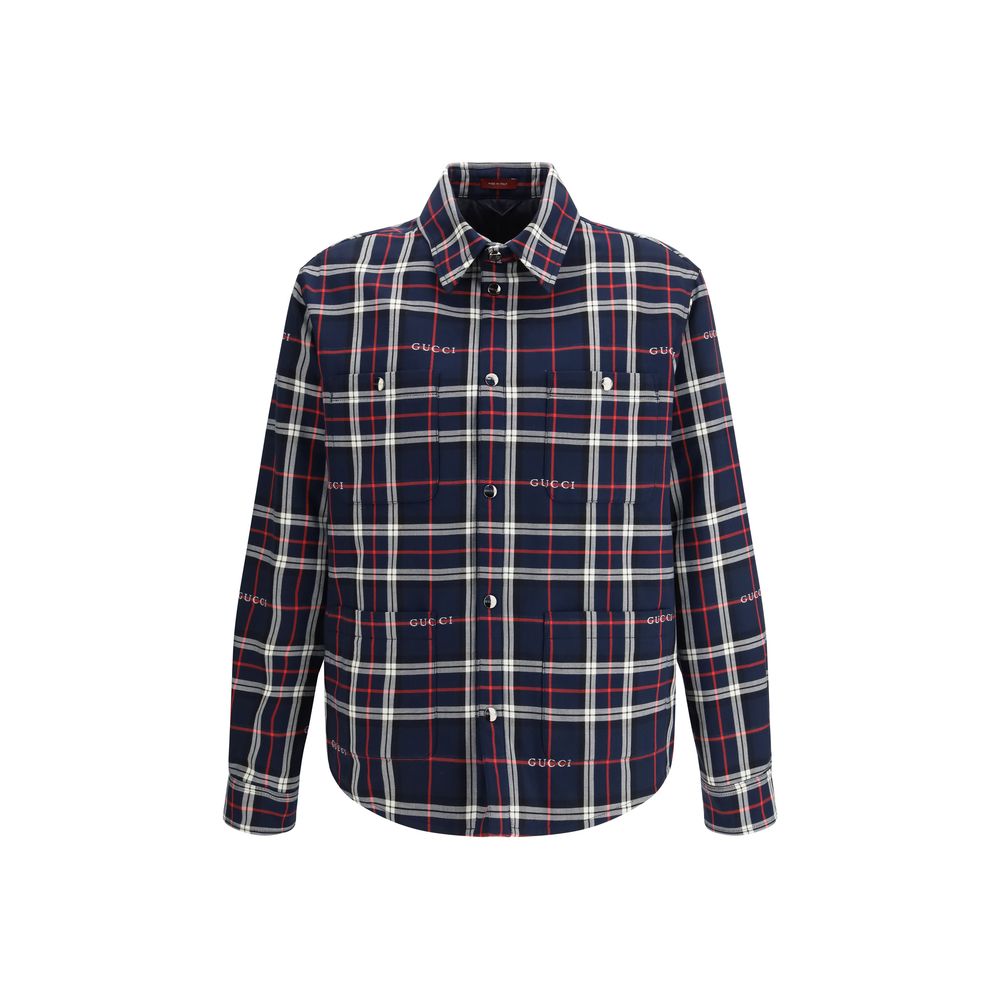 Gucci Blue Cotton Tartan Jacquard Shirt Jacket