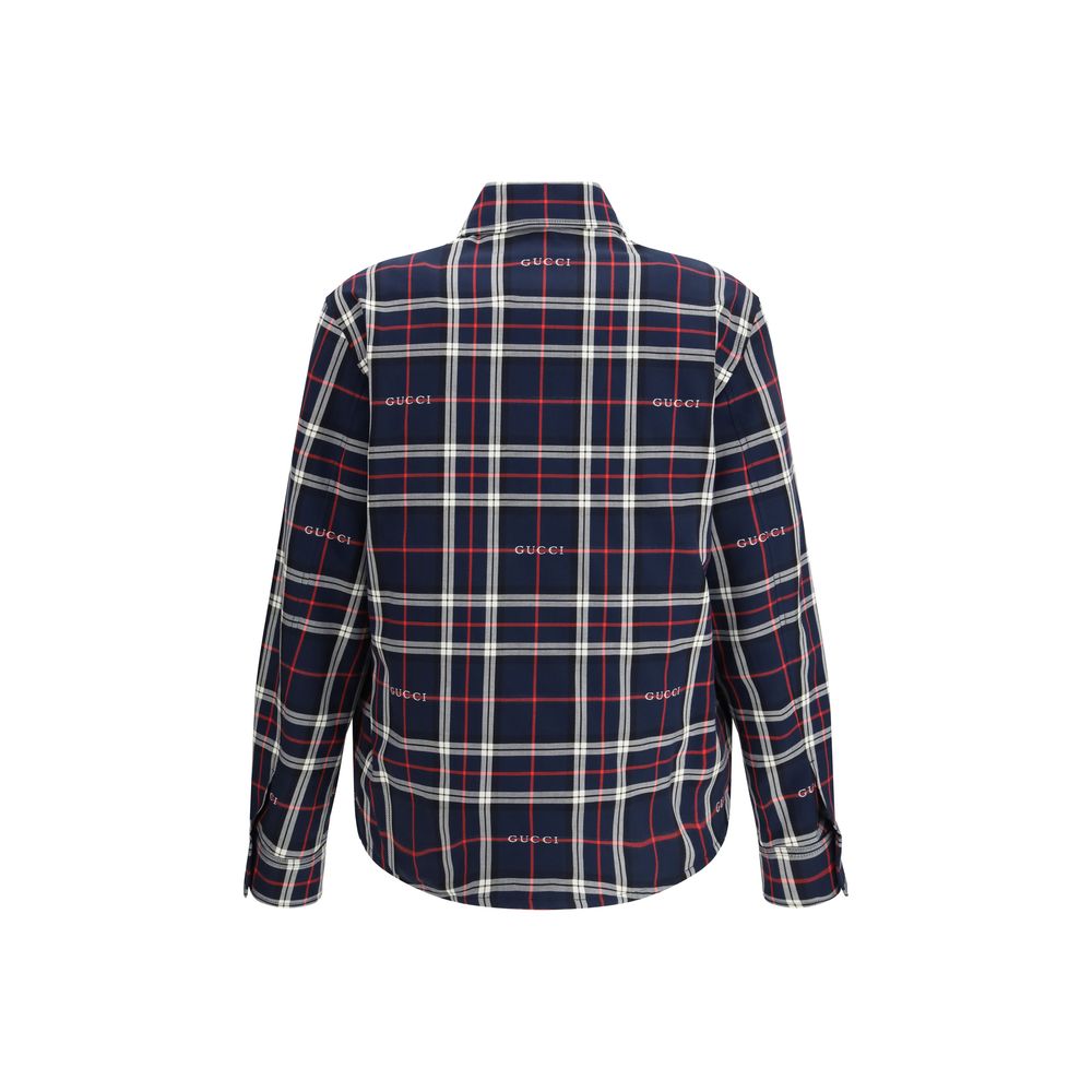 Gucci Blue Cotton Tartan Jacquard Shirt Jacket