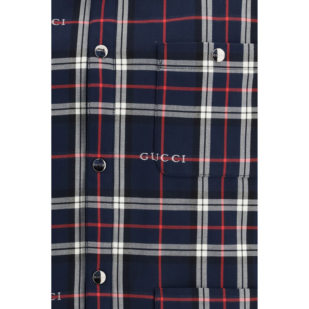 Gucci Blue Cotton Tartan Jacquard Shirt Jacket