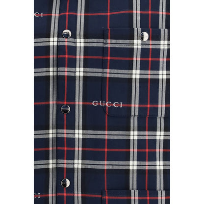 Gucci Blue Cotton Tartan Jacquard Shirt Jacket