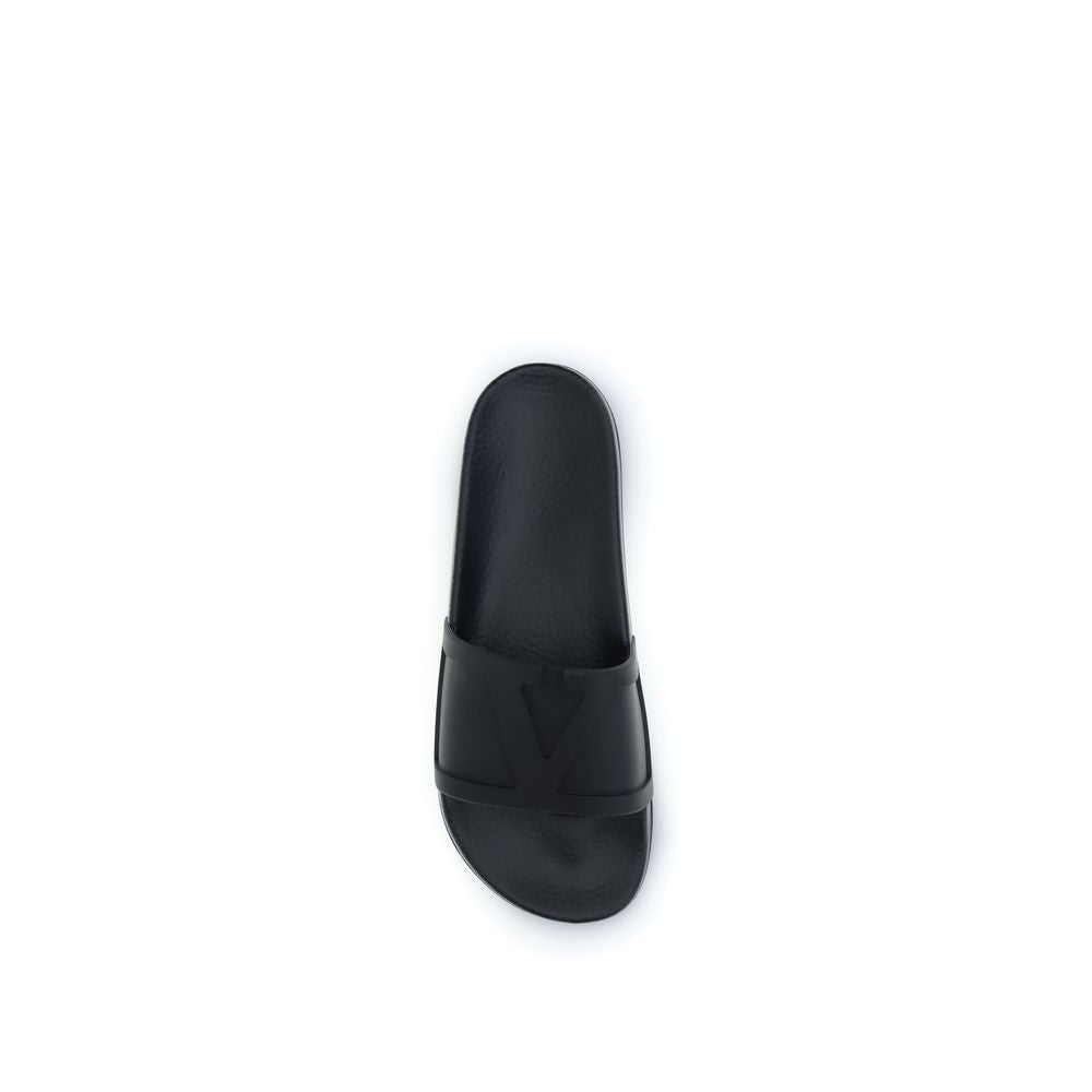 Valentino Garavani Black Rubber Sandals: Viva Superstar Collection