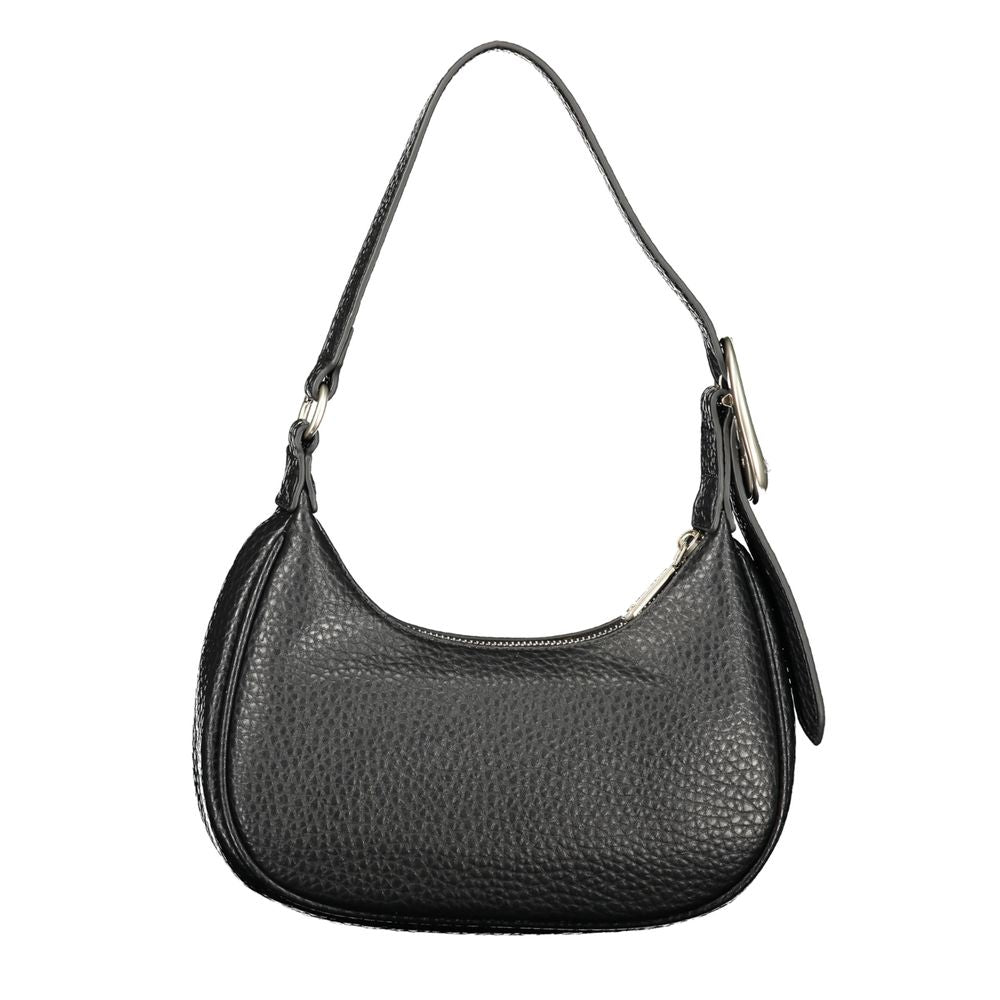 Mario Valentino Black Leather Shoulder Bag with Gold Hardware