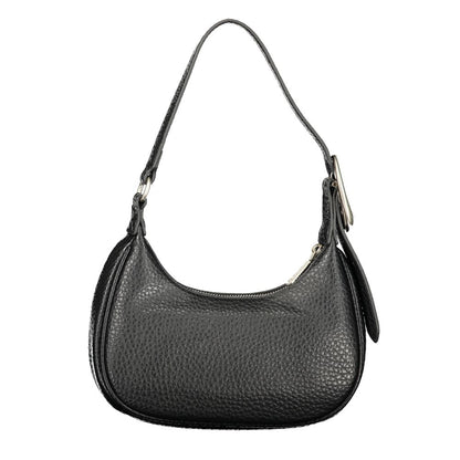 Mario Valentino Black Leather Shoulder Bag with Gold Hardware