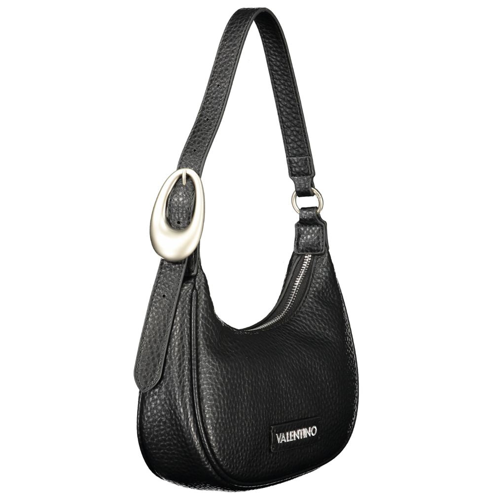 Mario Valentino Black Leather Shoulder Bag with Gold Hardware