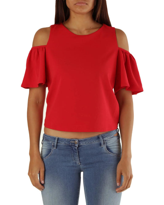 Met Multicolor Polyester Blouse - Red Short Sleeve Elegance for Spring/Summer