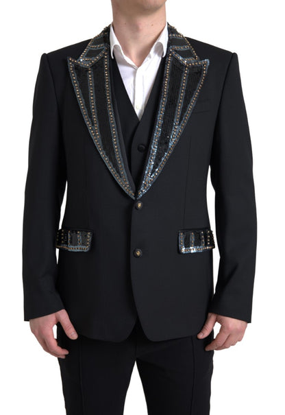 Dolce & Gabbana Black Wool Two-Piece Suit - Blazer & Waistcoat