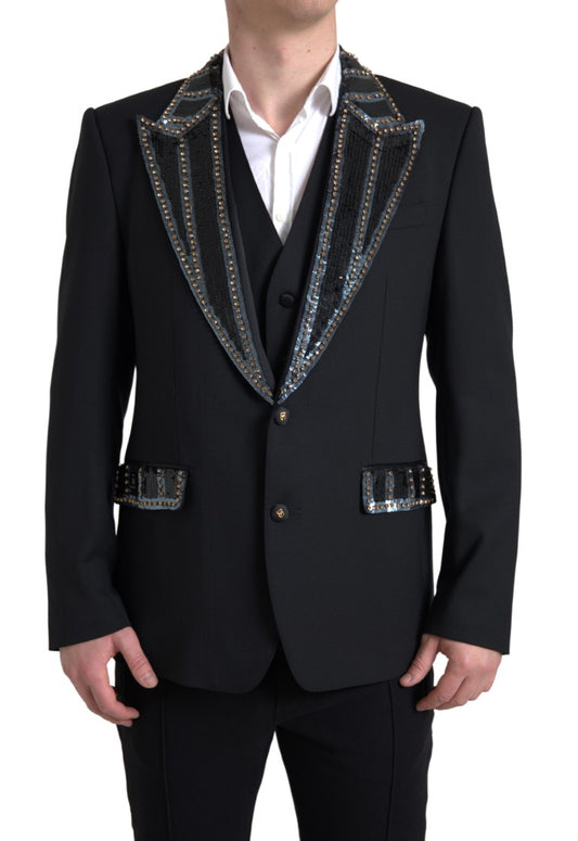 Dolce & Gabbana Black Wool Two-Piece Suit - Blazer & Waistcoat
