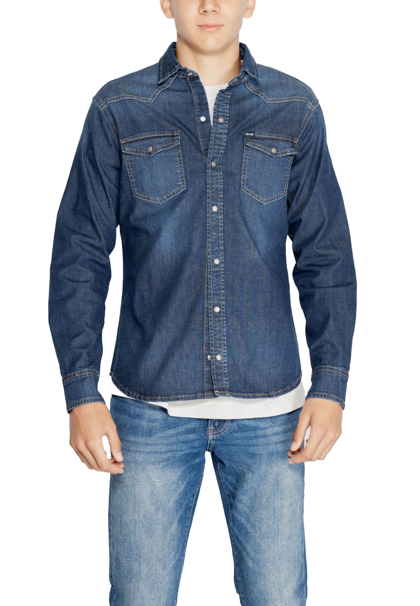 Gas Blue Denim Shirt for Men - Effortless Style for Fall/Winter