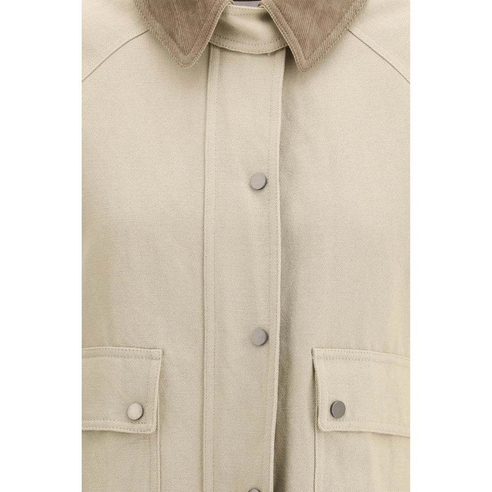 Brunello Cucinelli Beige Cotton-Linen Canvas Jacket