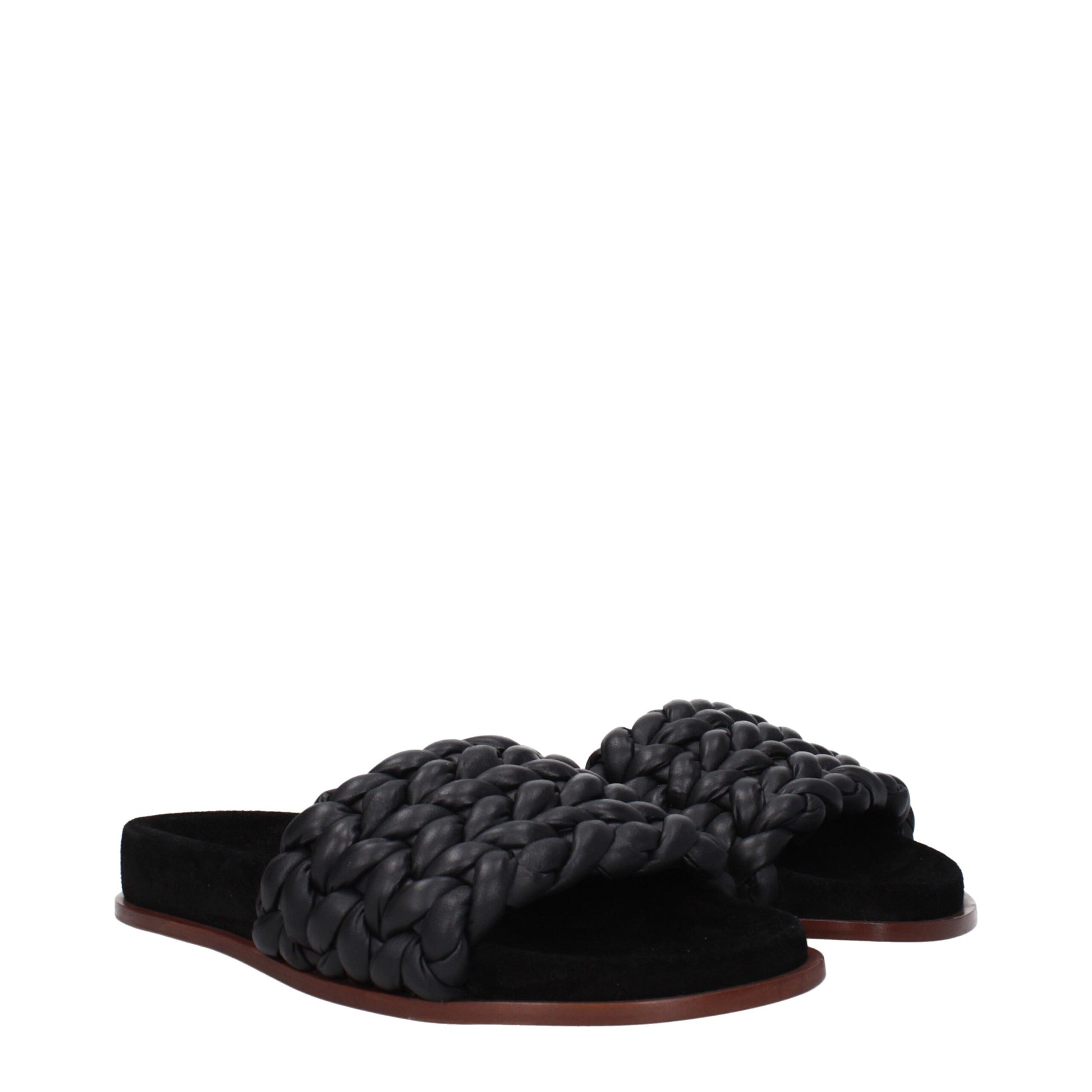 Chloé Black Braided Leather Kacey Slip-On Flat Sandals