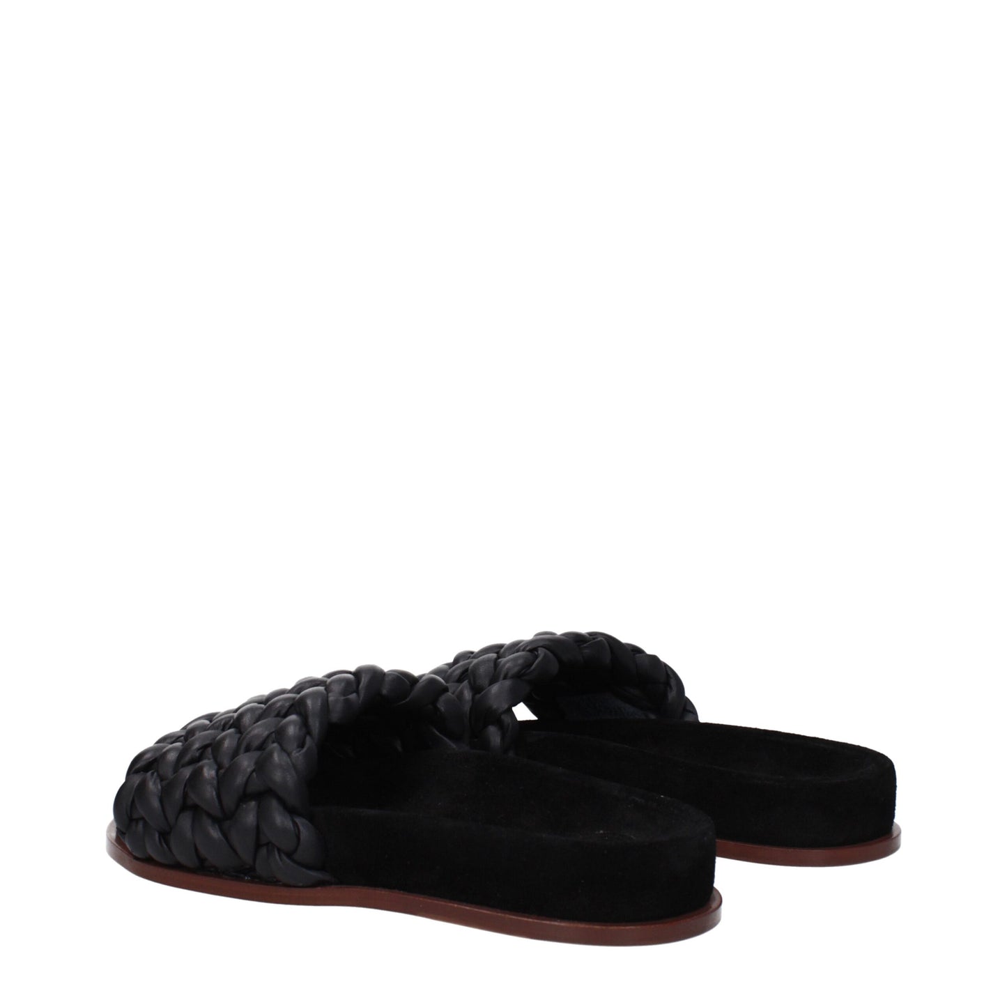 Chloé Black Braided Leather Kacey Slip-On Flat Sandals