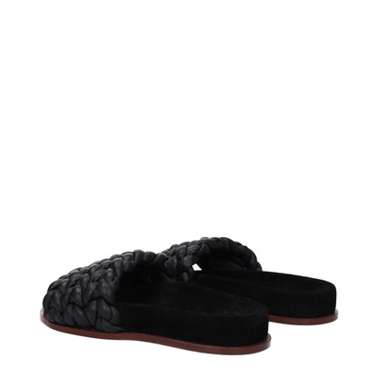 Chloé Black Braided Leather Kacey Slip-On Flat Sandals