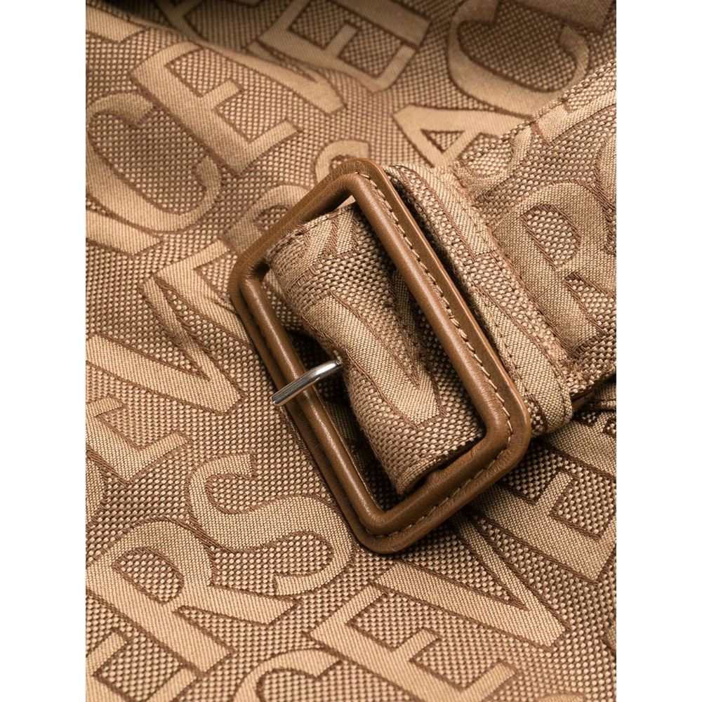 Versace Beige Cotton Blend Allover Logo-Jacquard Trench Coat