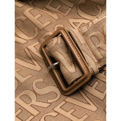 Versace Beige Cotton Blend Allover Logo-Jacquard Trench Coat