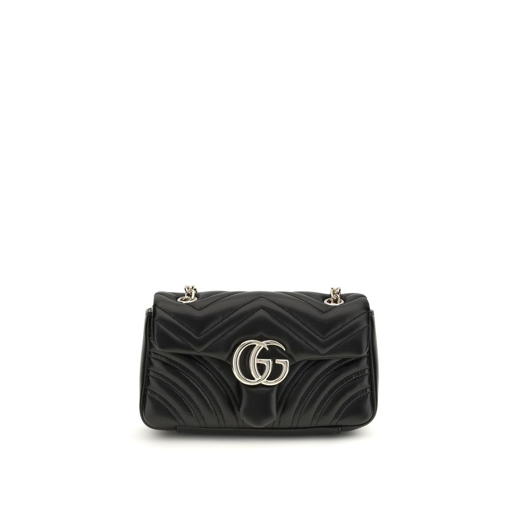 Gucci Black Calf Leather Bos Taurus GG Marmont Shoulder Bag