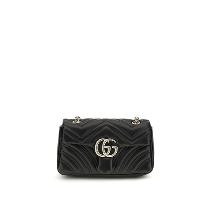 Gucci Black Calf Leather Bos Taurus GG Marmont Shoulder Bag