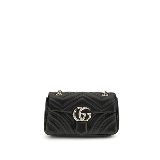 Gucci Black Calf Leather Bos Taurus GG Marmont Shoulder Bag