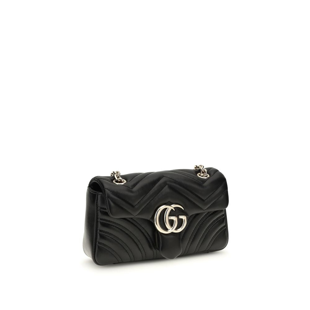 Gucci Black Calf Leather Bos Taurus GG Marmont Shoulder Bag