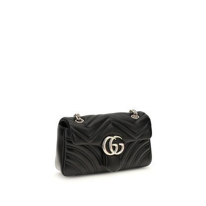 Gucci Black Calf Leather Bos Taurus GG Marmont Shoulder Bag