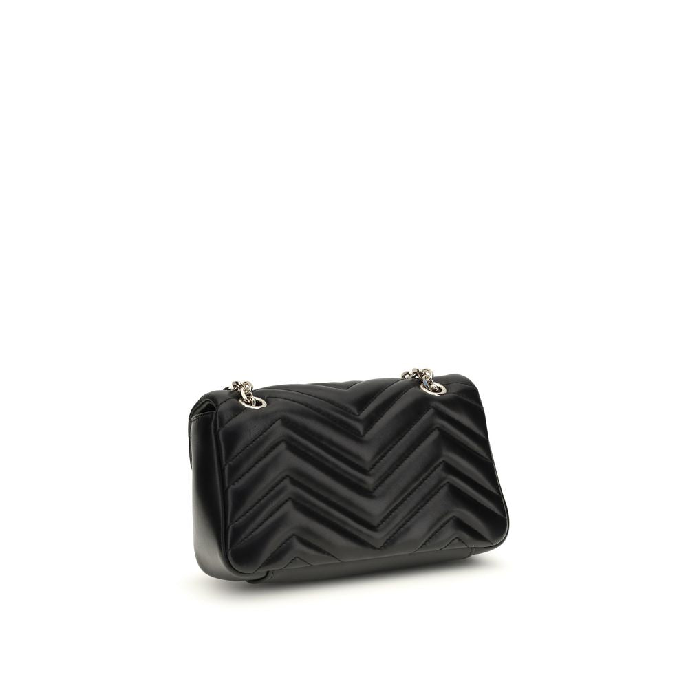 Gucci Black Calf Leather Bos Taurus GG Marmont Shoulder Bag