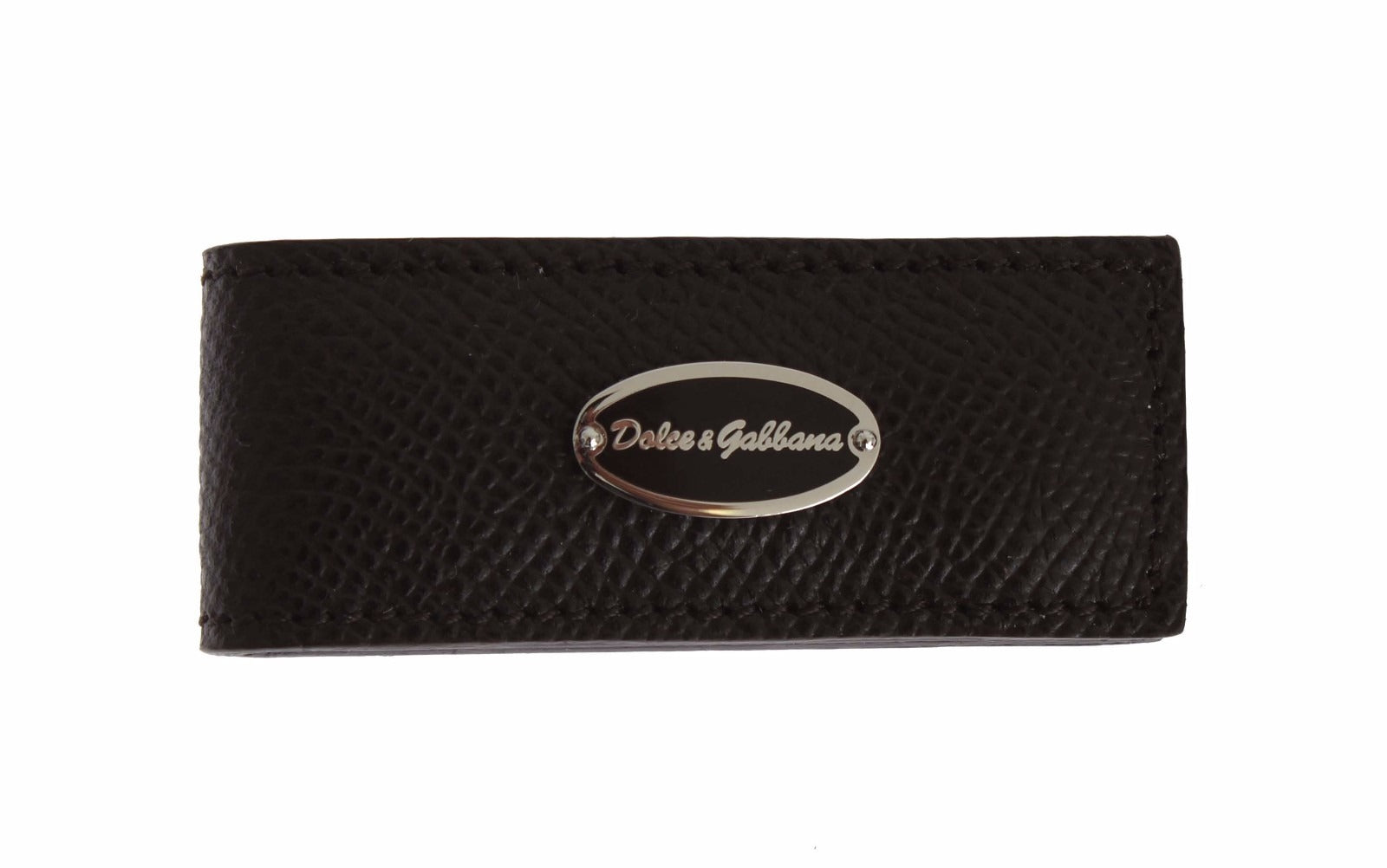Dolce & Gabbana Brown Leather Magnetic Money Bar Clasp Cash Clip