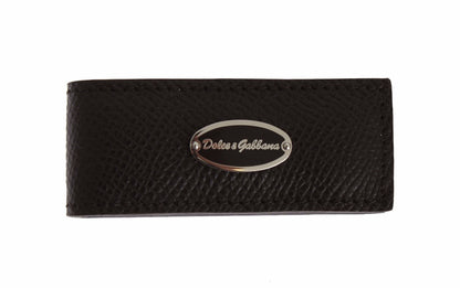 Dolce & Gabbana Brown Leather Magnetic Money Bar Clasp Cash Clip
