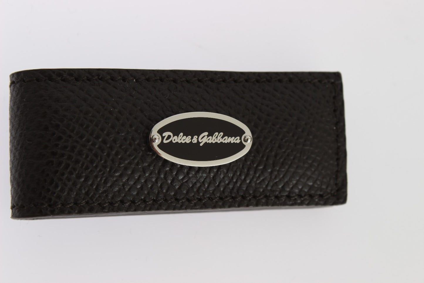 Dolce & Gabbana Brown Leather Magnetic Money Bar Clasp Cash Clip