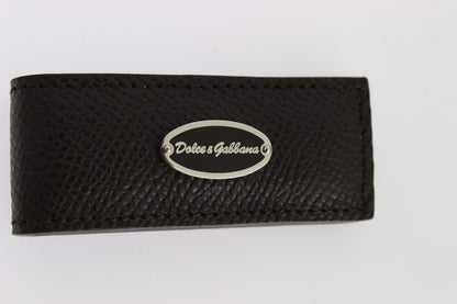 Dolce & Gabbana Brown Leather Magnetic Money Bar Clasp Cash Clip