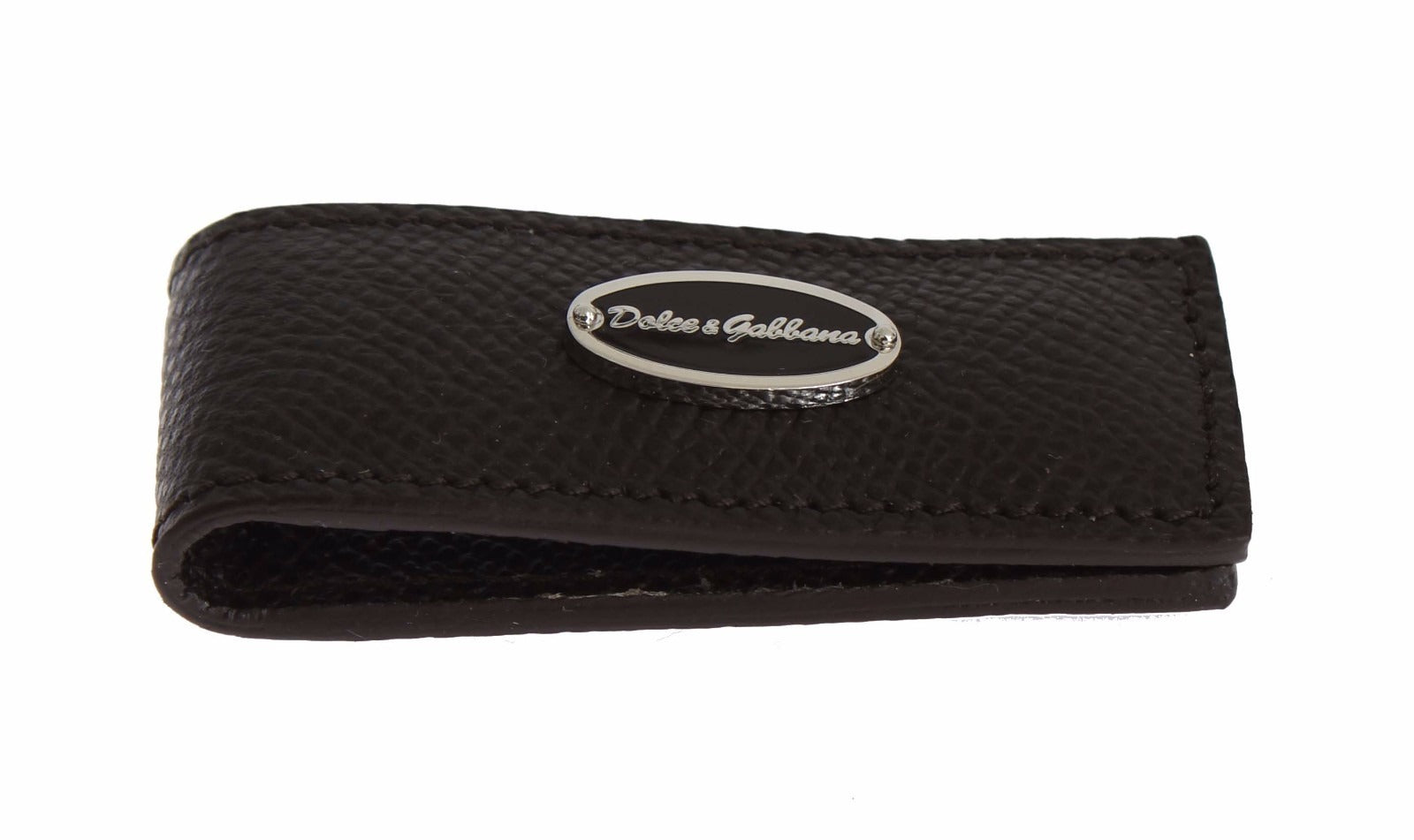 Dolce & Gabbana Brown Leather Magnetic Money Bar Clasp Cash Clip