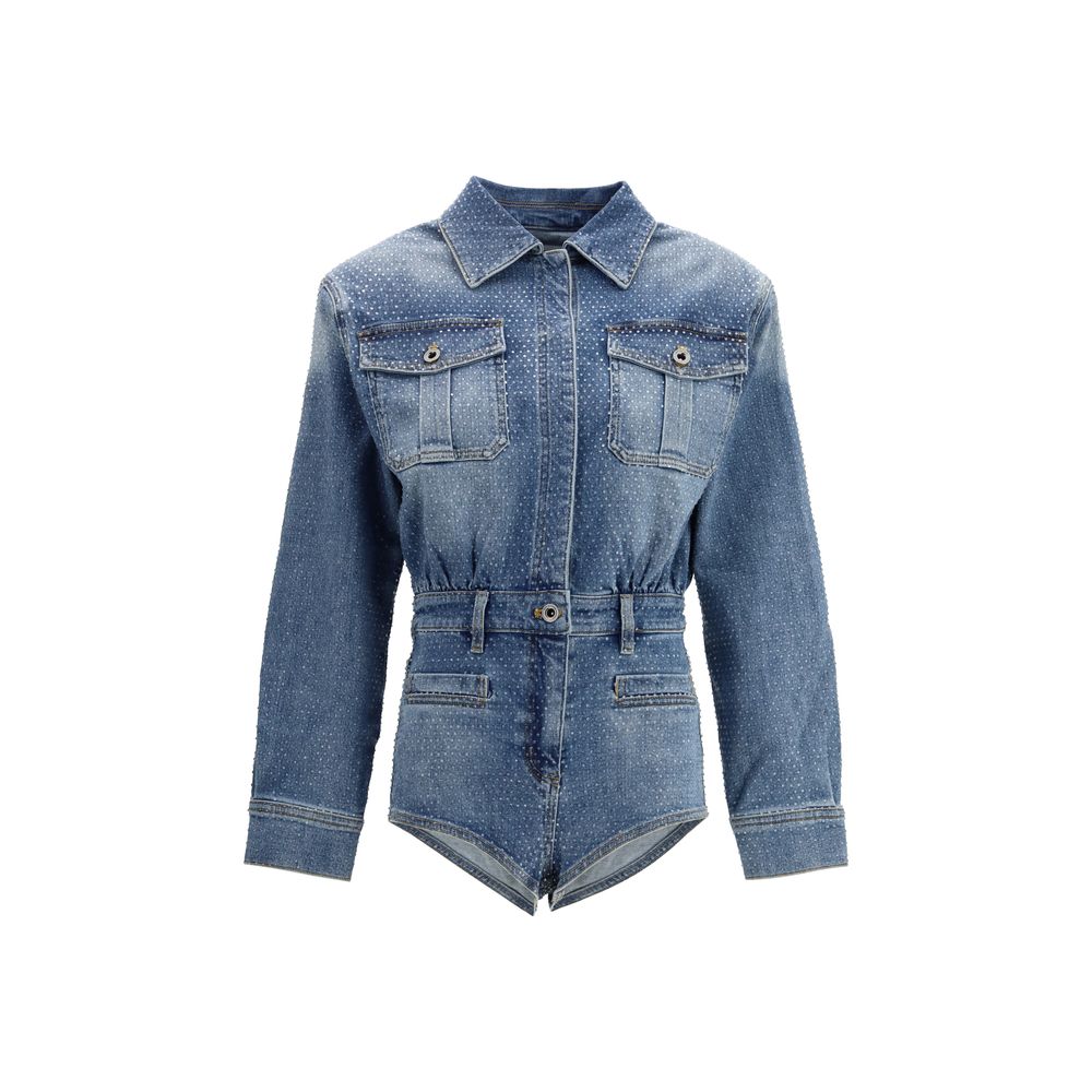 Self-Portrait Rhinestone Denim Playsuit