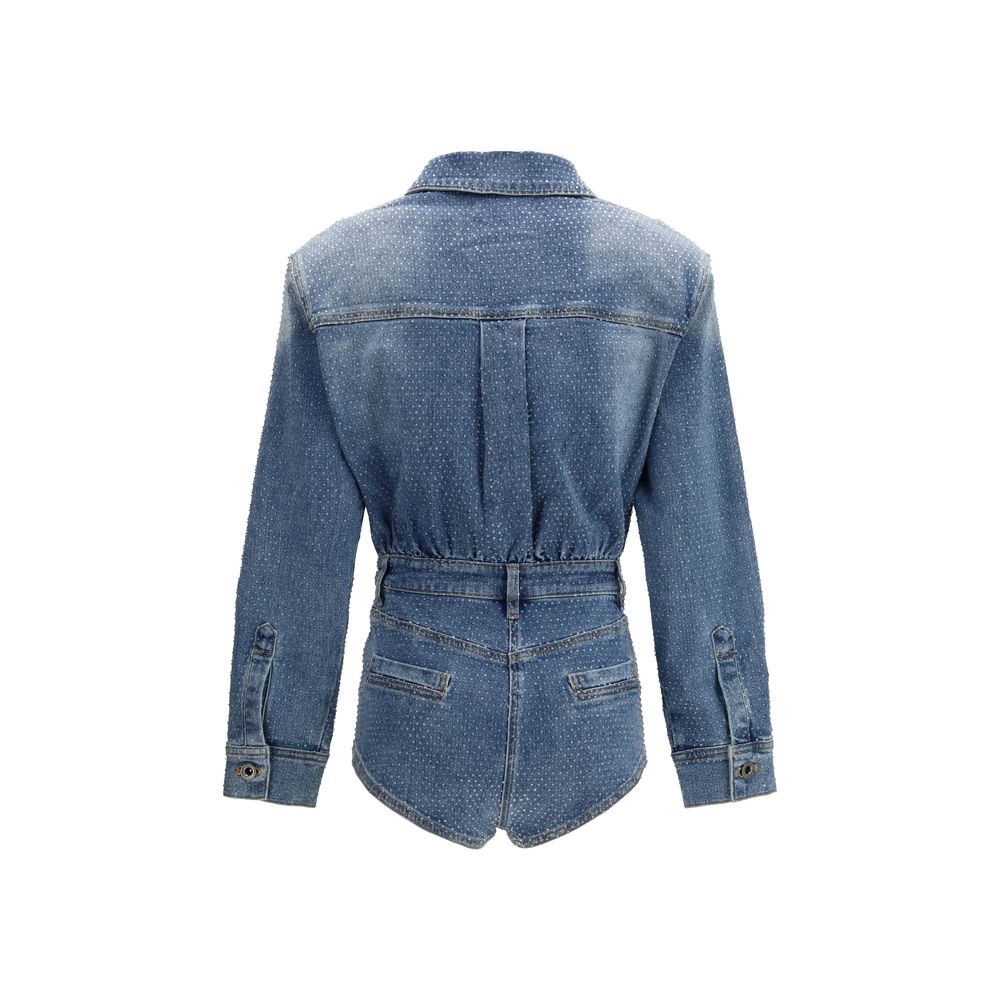 Self-Portrait Rhinestone Denim Playsuit