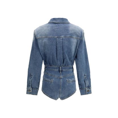 Self-Portrait Rhinestone Denim Playsuit