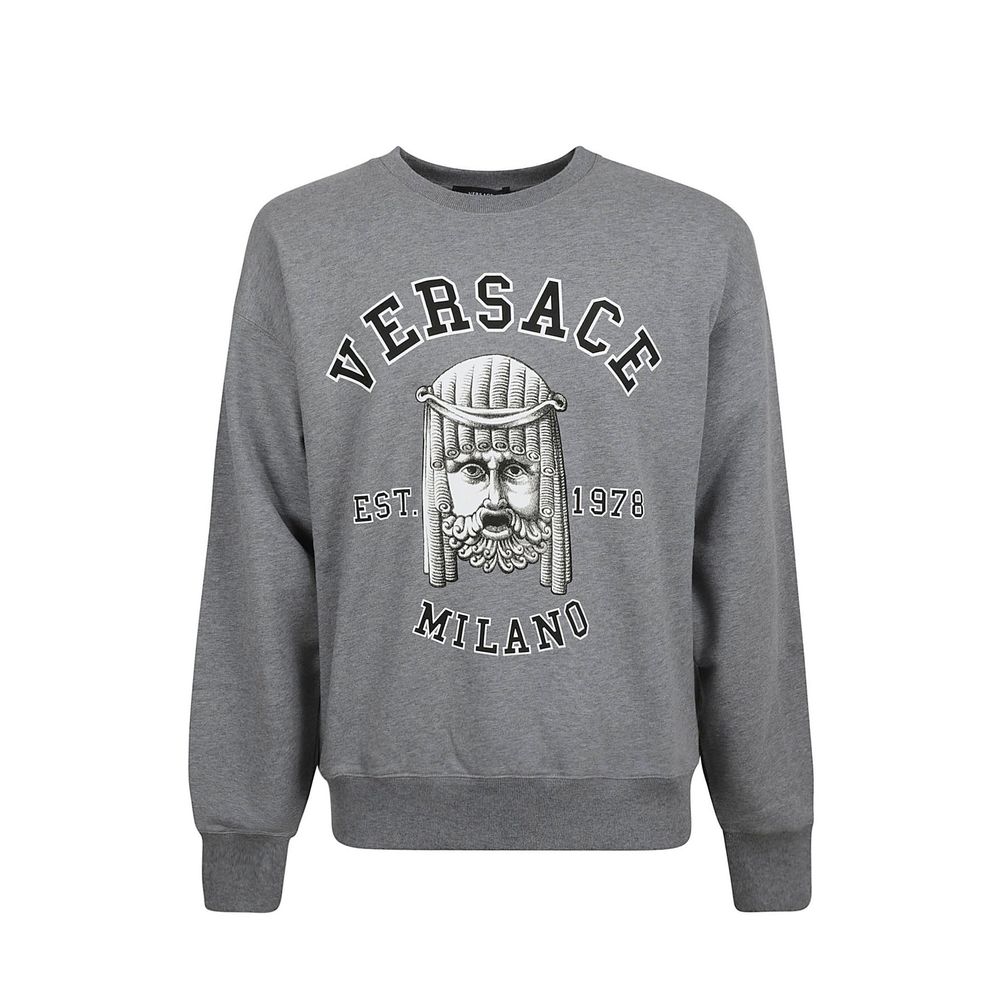Versace Gray Cotton La Maschera Logo Sweatshirt