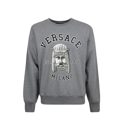 Versace Gray Cotton La Maschera Logo Sweatshirt
