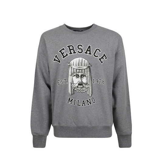 Versace Gray Cotton La Maschera Logo Sweatshirt