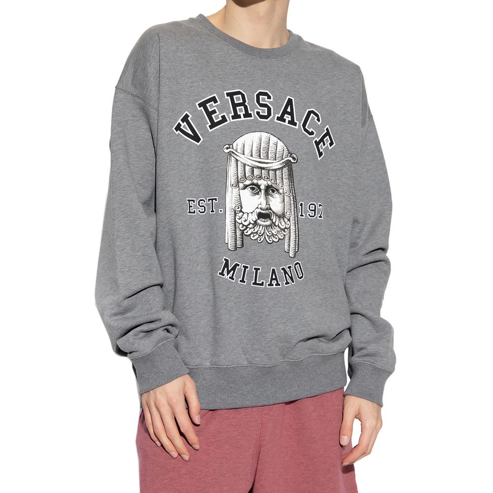 Versace Gray Cotton La Maschera Logo Sweatshirt