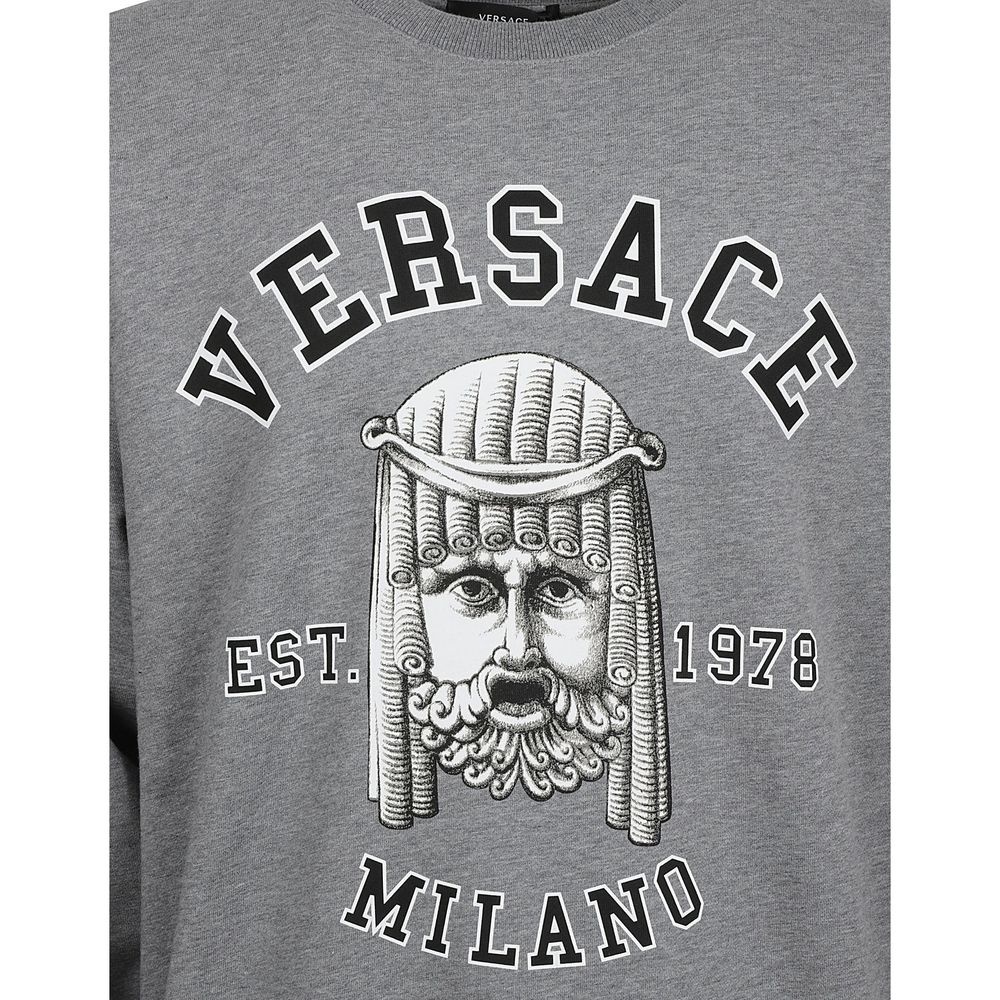 Versace Gray Cotton La Maschera Logo Sweatshirt