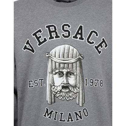Versace Gray Cotton La Maschera Logo Sweatshirt