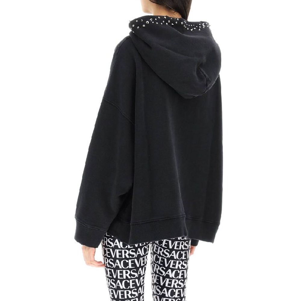 Versace Black Cotton Stud Detail Hoodie for Women