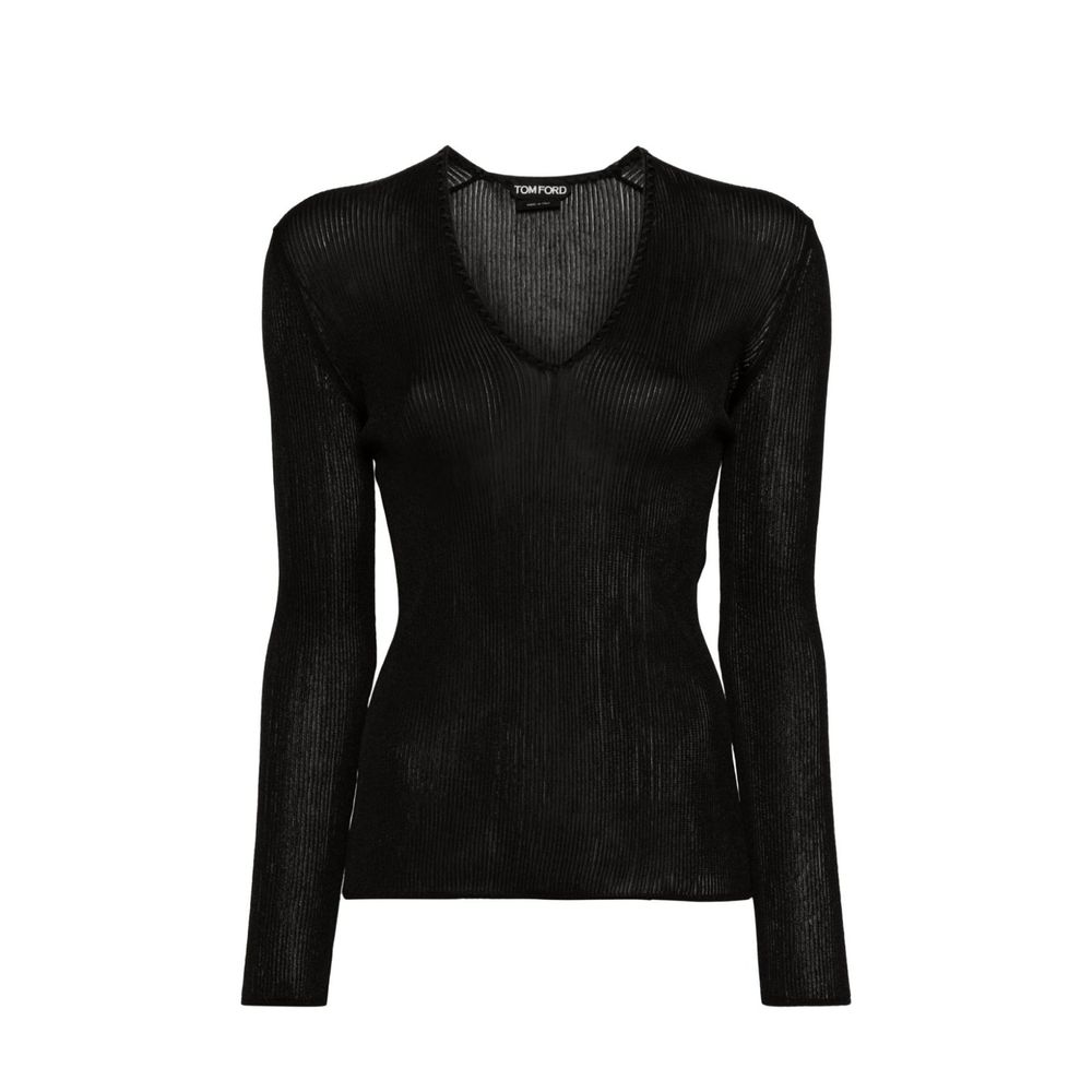 Tom Ford Black Sheer Fine Ribbed Long Sleeved Top