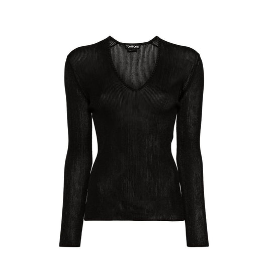 Tom Ford Black Sheer Fine Ribbed Long Sleeved Top