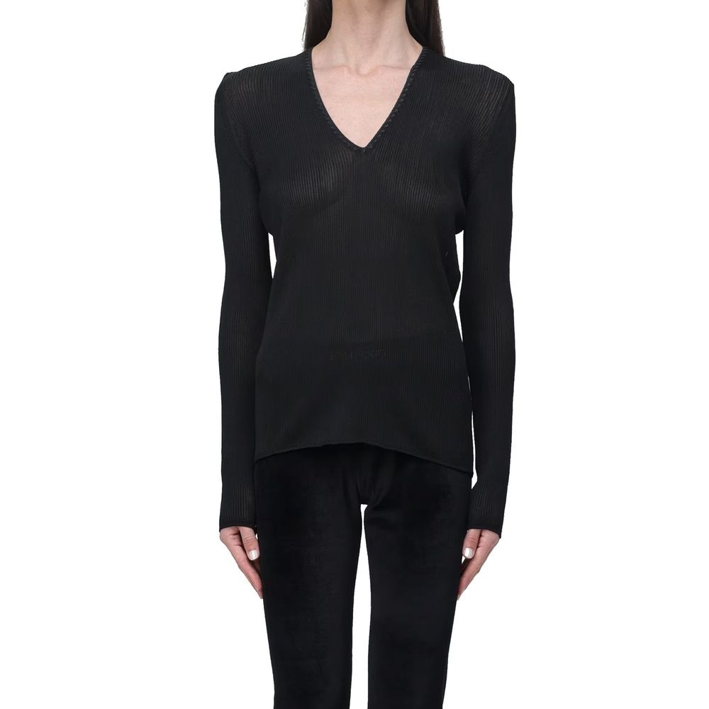 Tom Ford Black Sheer Fine Ribbed Long Sleeved Top