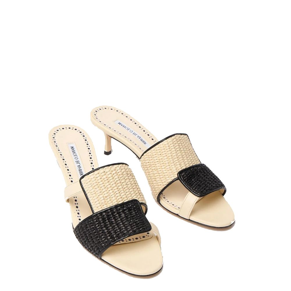 Manolo Blahnik Beige Leather Flat Sandals