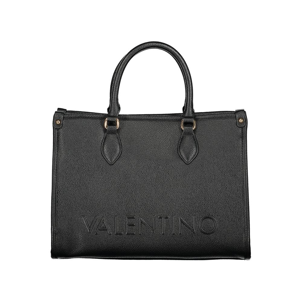Mario Valentino Black Smooth Leather Handbag with Gold Accents