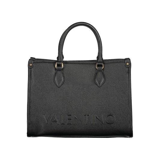 Mario Valentino Black Smooth Leather Handbag with Gold Accents