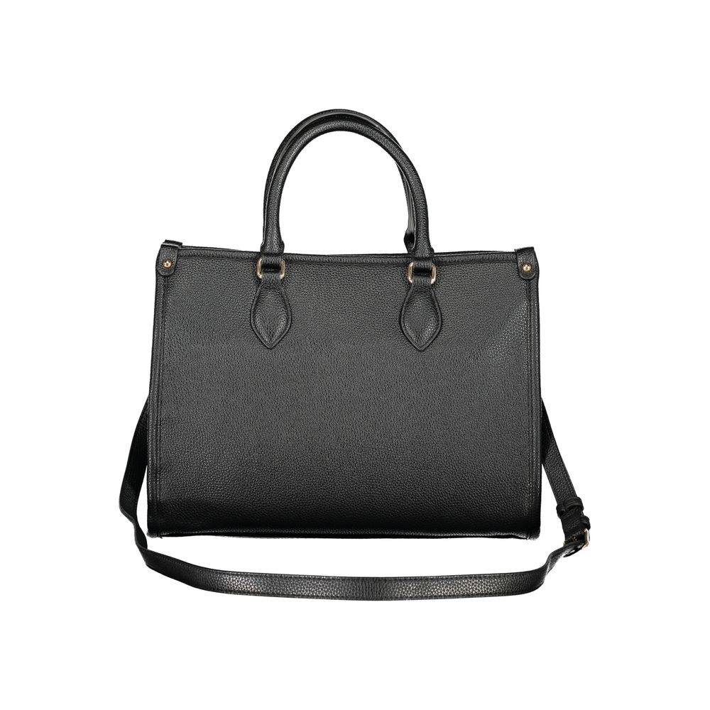 Mario Valentino Black Smooth Leather Handbag with Gold Accents